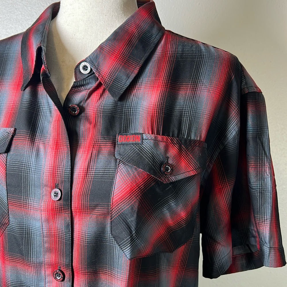 Womens Red & Black Plaid Button-Up Shirt